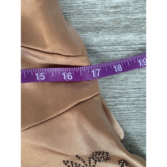 NWT Oh Polly Bronze Satin Cowl Neck Mini Dress US4 Floral Rhinestone Party - Picture 9 of 11